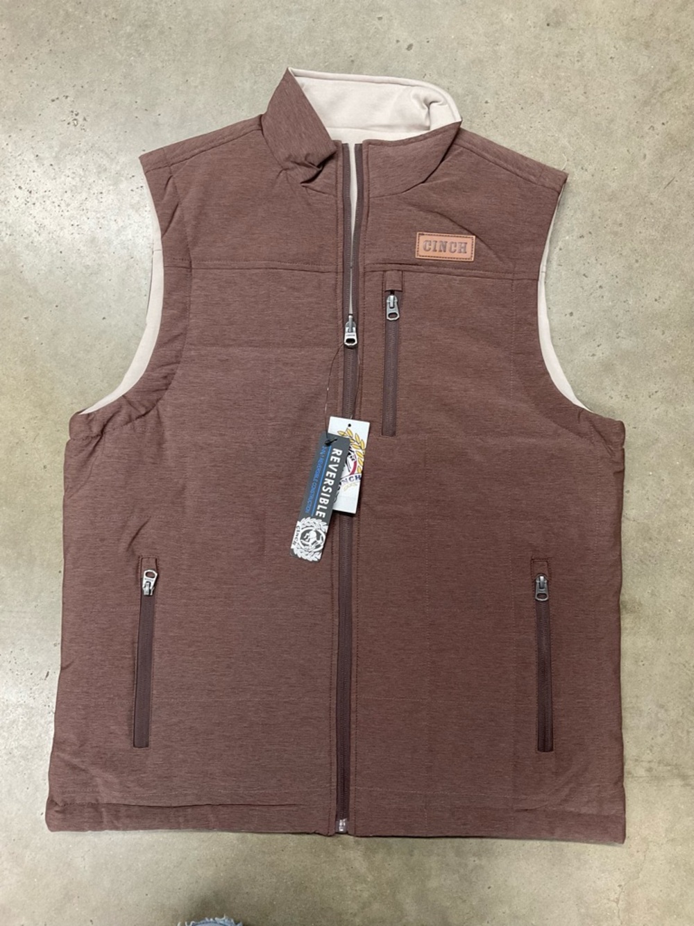 Cinch Brown Quilted Reversible Vest with Cream Lining